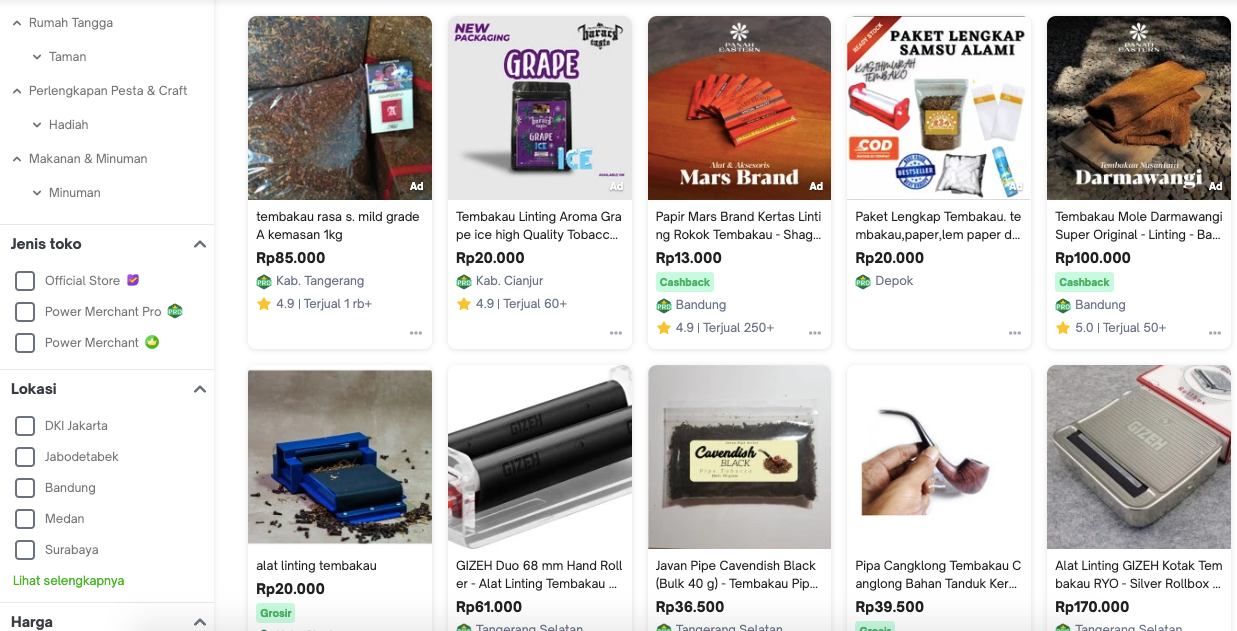 merek tembakau laris di marketplace